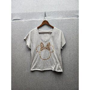 Disney Minnie Mouse Gray T-Shirt With Leopard Bow Graphic Womens S